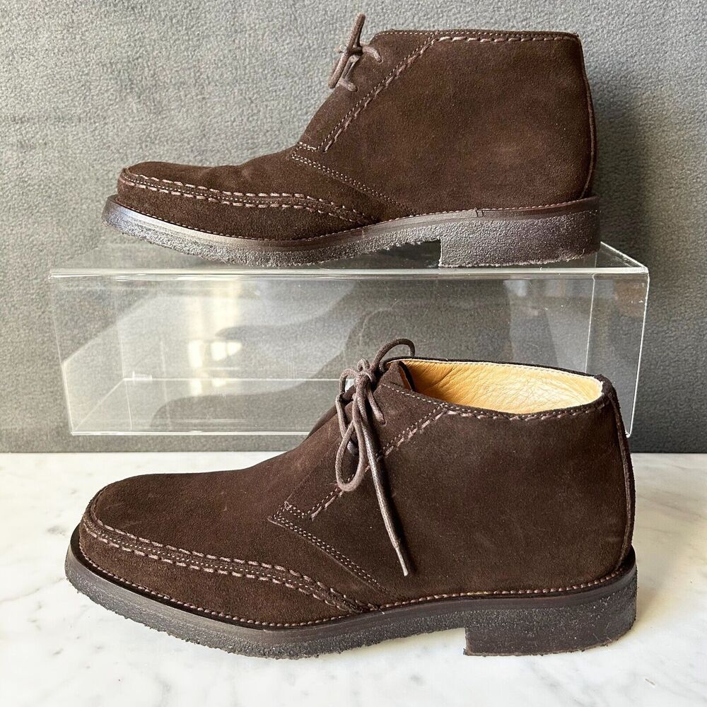 Bally Chukka Boots Men's 7.5 D Brown Suede Leather Gum Sole Italy Pontos